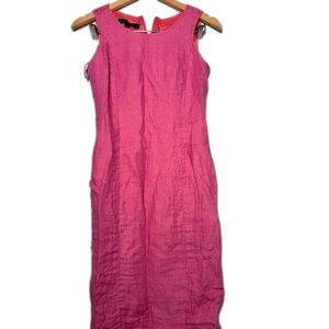 Anne Klein Shift Dress Women's 4 Pink 100% Linen Sleeveless Classic Staple 90s